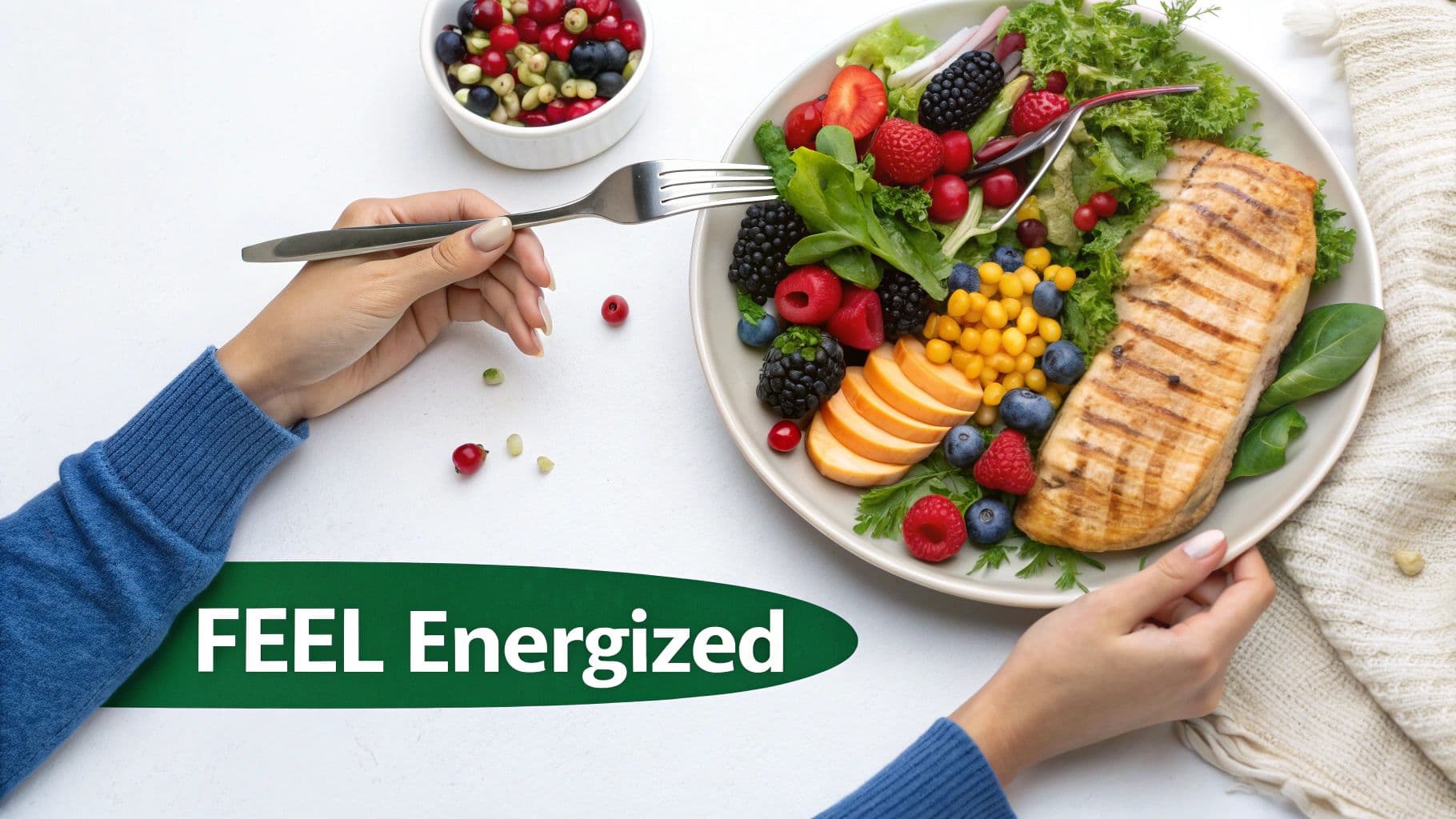 A person feeling energetic and happy outdoors, symbolizing the benefits of clean eating.